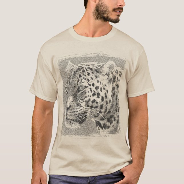 Camiseta Elegante plantilla Leopard Head Mens Sand Color (Anverso)