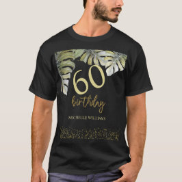 Camiseta Elegante Purpurina Gold Palm Calligraphy Cumpleaño