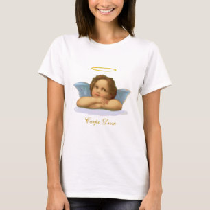Camiseta Elegante querubín de Rafael y caligrafía Carpe Die