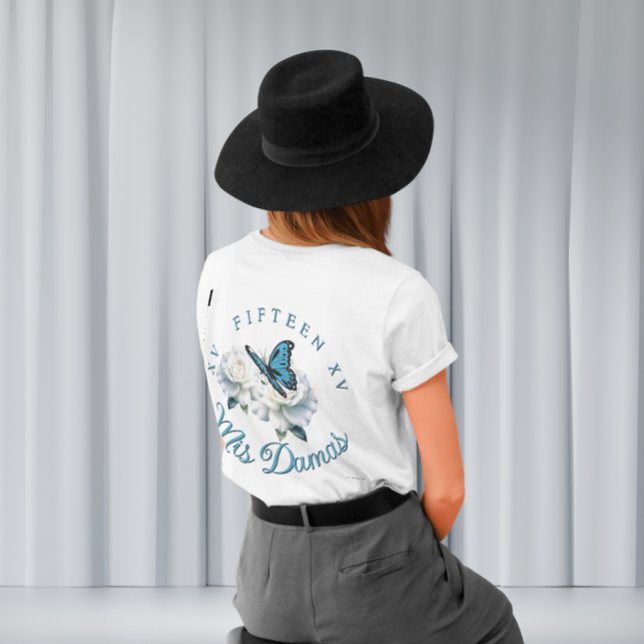 Camiseta Elegante Quinceañera azul claro - Personalizado de (Dreamy Blue Butterfly Quinceanera Court Gifts - Custom T-shirt )
