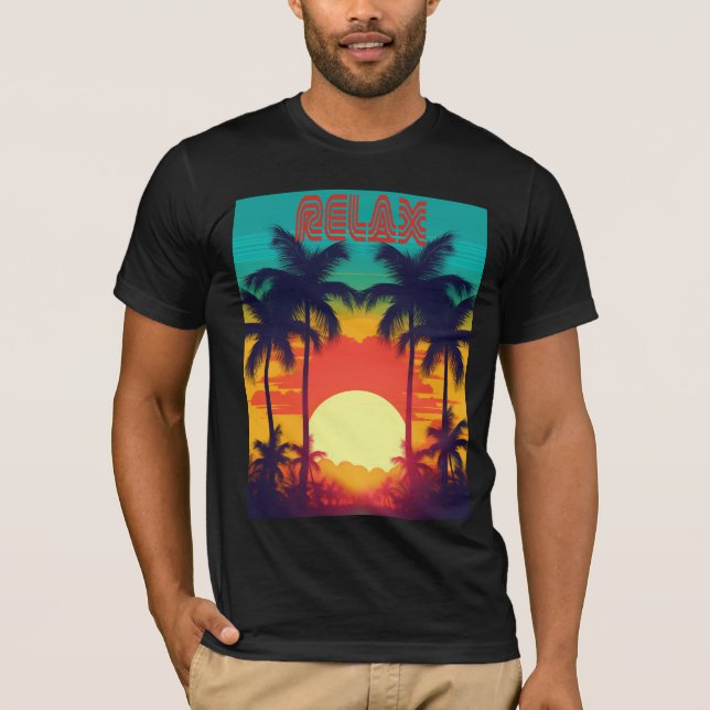 Camiseta Elegante Relax Retro Tropical Sunset T-Shirt (Anverso)