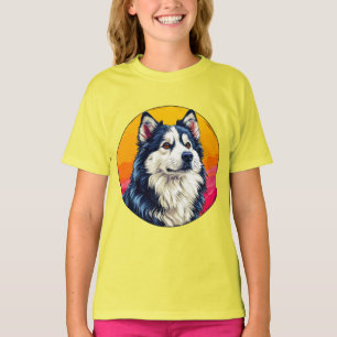 Camiseta Elegante retrato Husky con vibrante puesta de sol