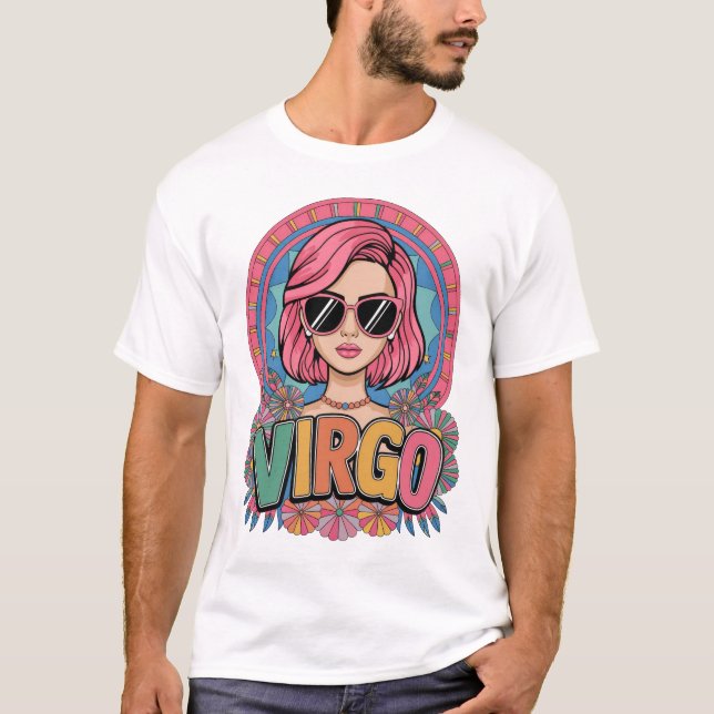 Camiseta Elegante retro Virgo mujer Zodiac Rótulo colorido (Anverso)