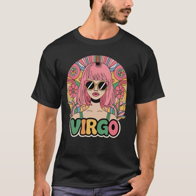 Camiseta Elegante retro Virgo mujer Zodiac Rótulo colorido (Anverso)