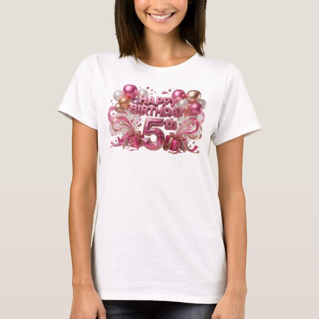 Camiseta elegante roja FELIZ CUMPLEAÑOS 5º (Anverso)