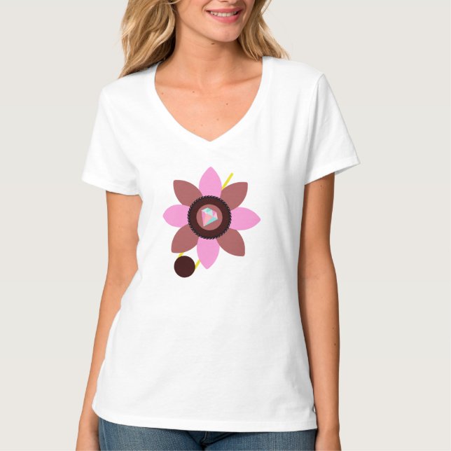 Camiseta Elegante ropa de flores marrones rosadas de verano (Anverso)