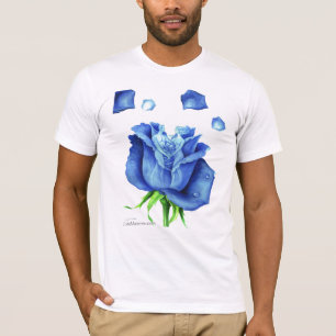 Camiseta Elegante Rosa azul floral Fantasía acuarela