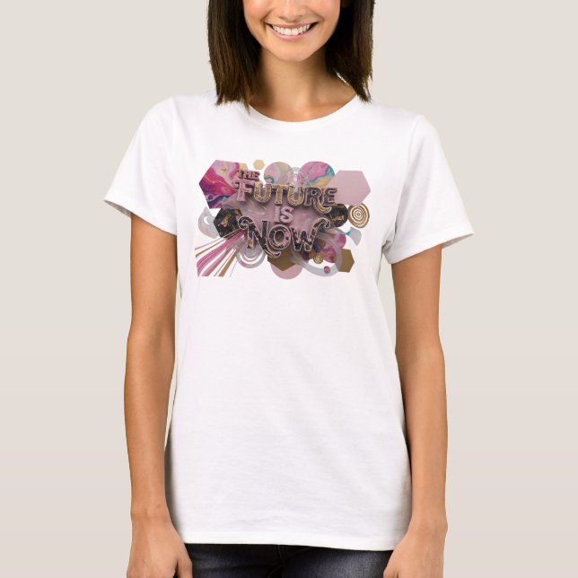 Camiseta elegante rosa con lema THE FUTURE IS NOW (Anverso)