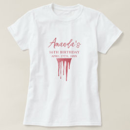 Camiseta Elegante Rosa de oro Purpurina Drip Sweet 16 Cumpl