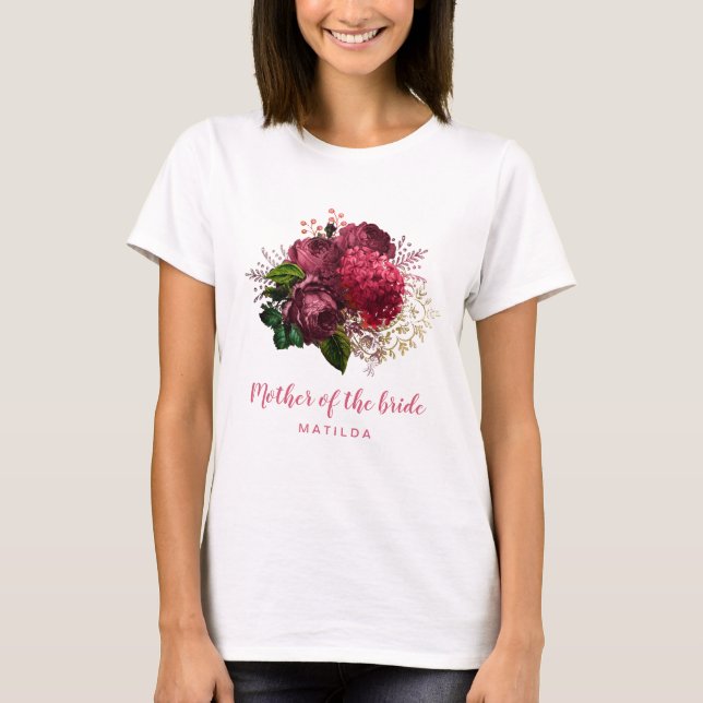 Camiseta Elegante rosa dorado floral madre de la novia (Anverso)