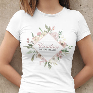 Camiseta Elegante Rosa Floral Personalizado para Damas de H