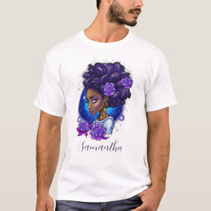 Camiseta Elegante Rosas púrpuras afromujer