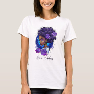 Camiseta Elegante Rosas púrpuras afromujer