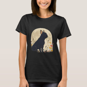 Camiseta Elegante Silueta de Frenchie en Jardín bajo la Luz