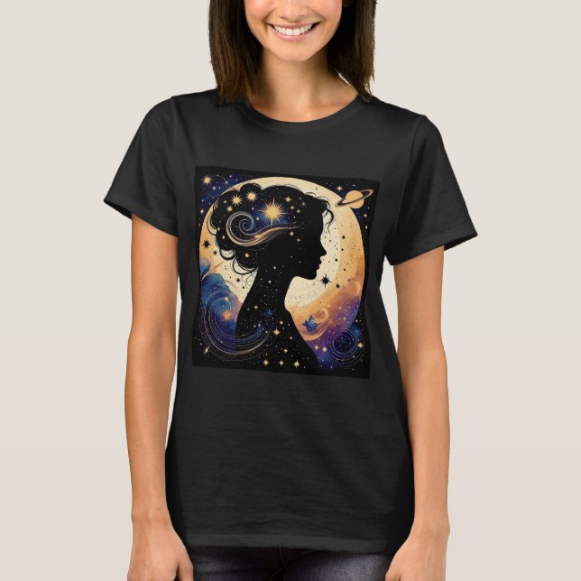 Camiseta Elegante Silueta de Mujer Celestial (Anverso)