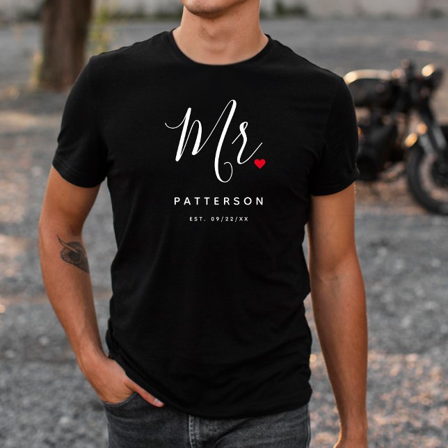 Camiseta Elegante Sr. Personalizado Apellido y Boda de fech (Subido por el creador)