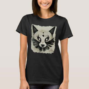 Camiseta Elegante Sumi E Ink Lynx Cat Estética Asiática