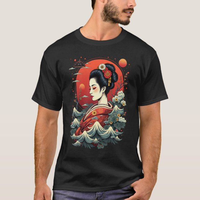 Camiseta Elegante Tee de Arte Geisha japonés (Anverso)