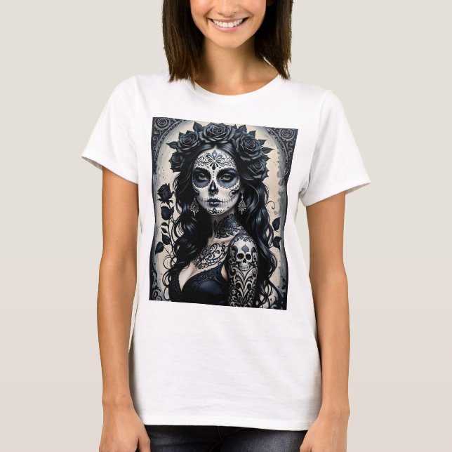 Camiseta Elegante Tee Gótico De Calavera De Azúcar (Anverso)