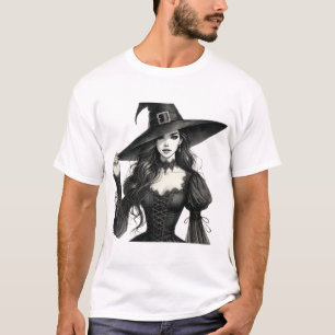 Camiseta Elegante Tee Gráfico De Brujas