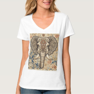 Camiseta Elegante Vintage, Elefante Antiguo, Beig Azul Melo