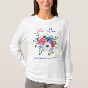 Camiseta Elegante VOTO demócrata AZUL Mujeres Floral
