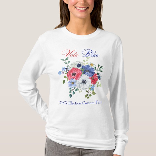Camiseta Elegante VOTO demócrata AZUL Mujeres Floral (Anverso)