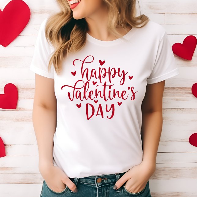 Camiseta Elegante y de moda Feliz Día de San Valentín en ro (Stylish and Trendy Happy Valentine's Day In Red T-Shirt)