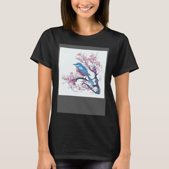 Camiseta Elegante y ojo capturando el pájaro azul oriental  (Anverso)