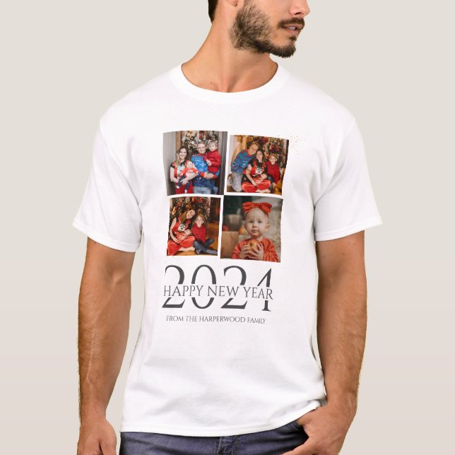 Camiseta Elegante y simple foto de Año Nuevo Feliz Año Nuev (Anverso)