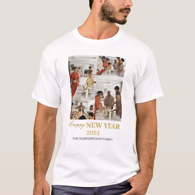 Camiseta Elegante y simple foto de Año Nuevo Feliz Año Nuev (Anverso)