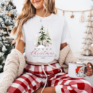 Camiseta Elegantes árboles de pino en acuarela Navidad pers