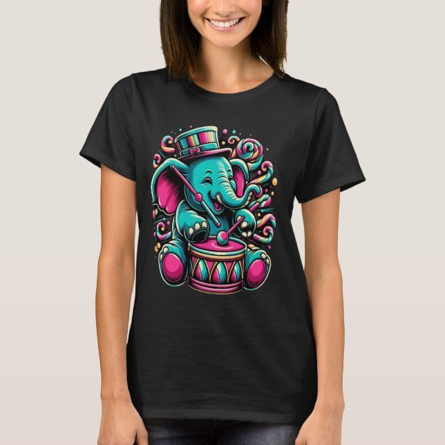 Camiseta Elegantes grifos de elefante con sombrero y tambor (Anverso)