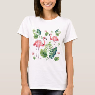 Camiseta Elegantes hojas tropicales de flamenco rosado