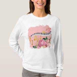 Camiseta Elegantes llaves de piano y Rosas amantes de la mú