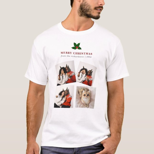 Camiseta Elegantes Navidades Collage de fotos Floral Famili (Anverso)