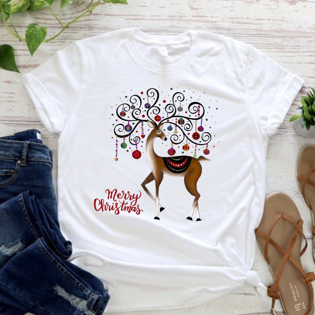 Camiseta Elegantes Navidades de ornamentos de renos festejo (Elegant Christmas reindeer, inspirivity T-shirt)
