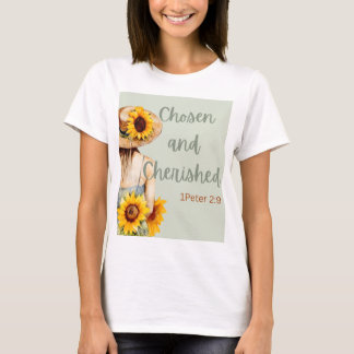 Camiseta "Elegido y valorado" con verso y chica biblia