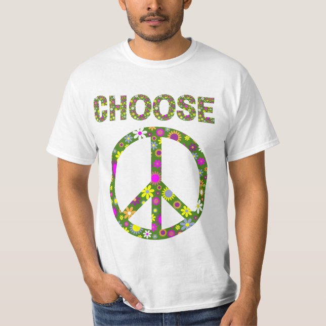 Camiseta Elegir paz - Cartel de paz de las flores retro - c (Anverso)