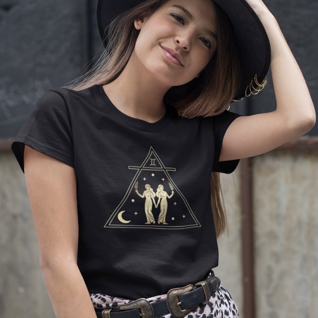 Camiseta Elemento de aire de Rótulo zodiaco Gemini en oro (Subido por el creador)