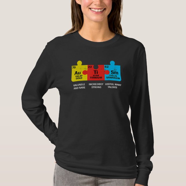 Camiseta Elementos De Autismo Conciencia Periódica De Mesa  (Anverso)