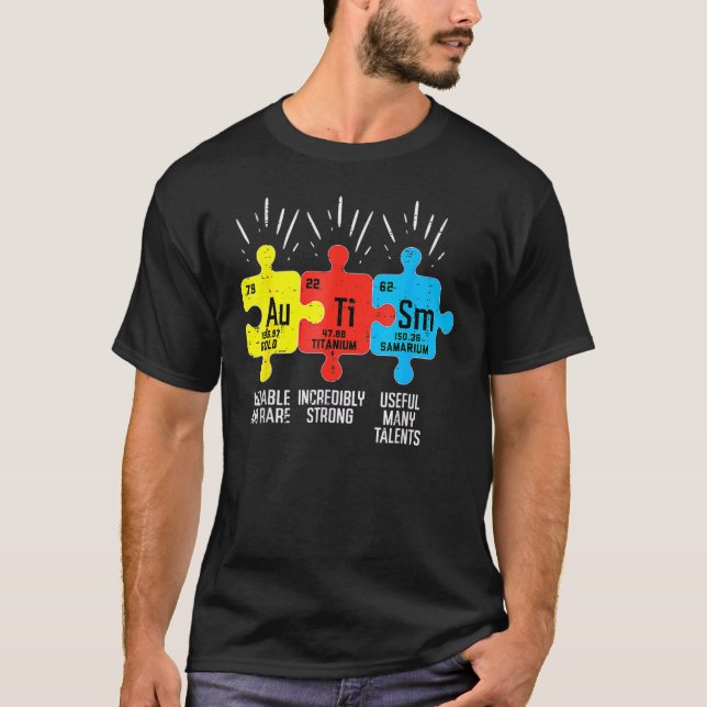 Camiseta Elementos De Autismo Conciencia Periódica De Mesa  (Anverso)