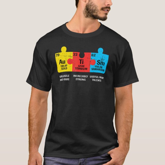 Camiseta Elementos De Autismo Conciencia Periódica De Mesa  (Anverso)