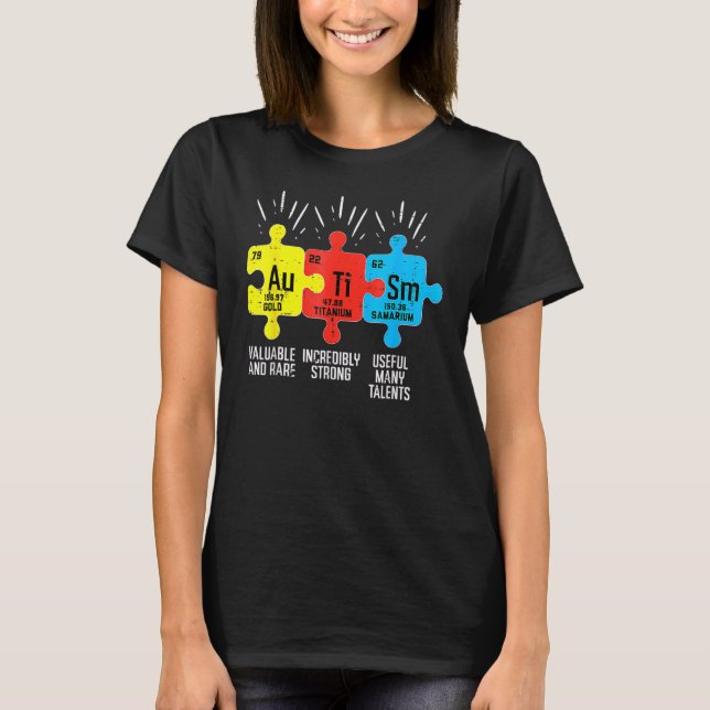 Camiseta Elementos De Autismo Conciencia Periódica De Mesa  (Anverso)