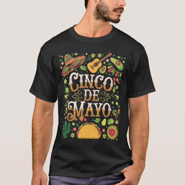 Camiseta Elementos Divertidos de Fiesta para Cinco De Mayo (Anverso)