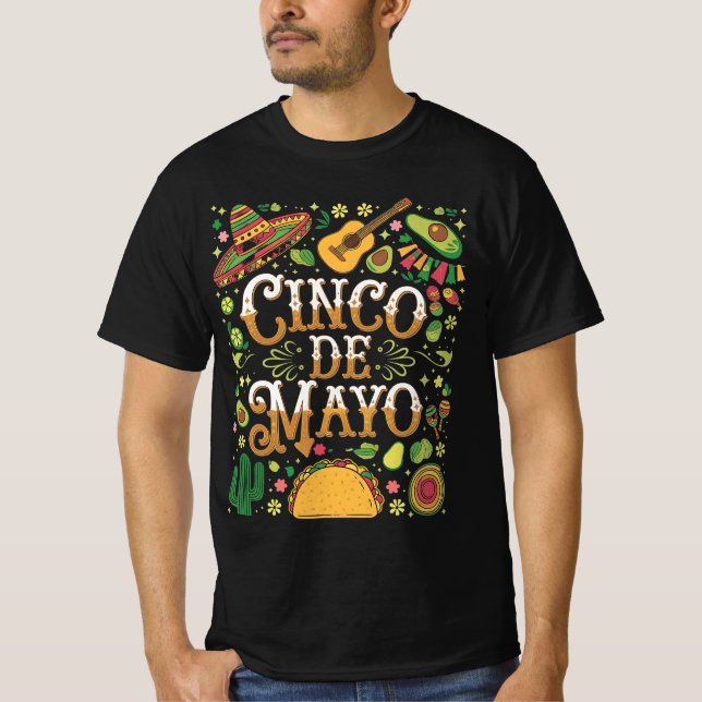 Camiseta Elementos Divertidos de Fiesta para Cinco De Mayo (Anverso)