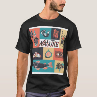 Camiseta Elementos Naturales, Iconos De Estilo Retro.