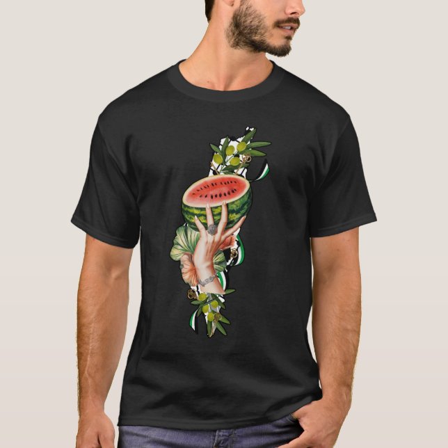 Camiseta Elementos tradicionales de Palestina en el mapa de (Anverso)