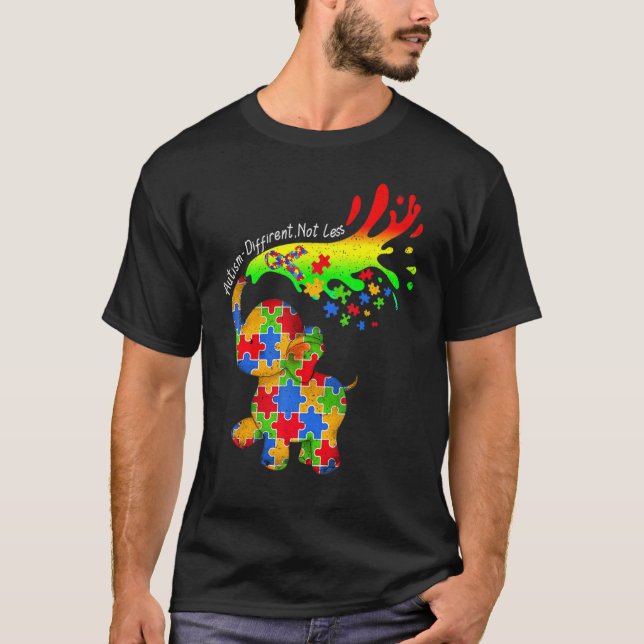Camiseta Elephant Autism Different Not Less Be Kind Puzzle  (Anverso)