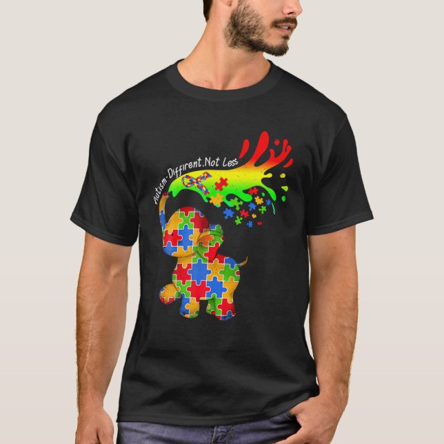 Camiseta Elephant Autism Different Not Less Be Kind Puzzle (Anverso)
